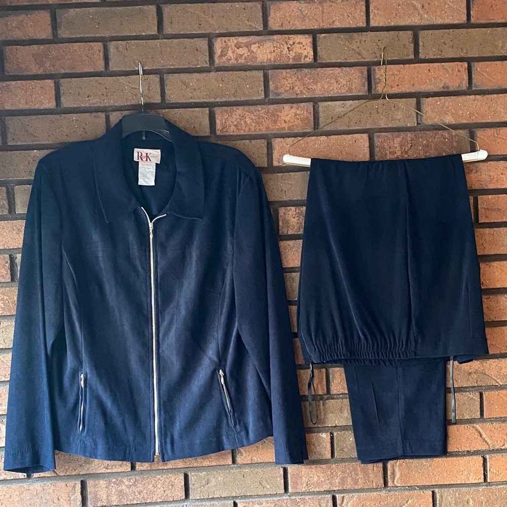R&K Originals Navy Pantsuit Womens 14 2 Piece Career Set Stretch